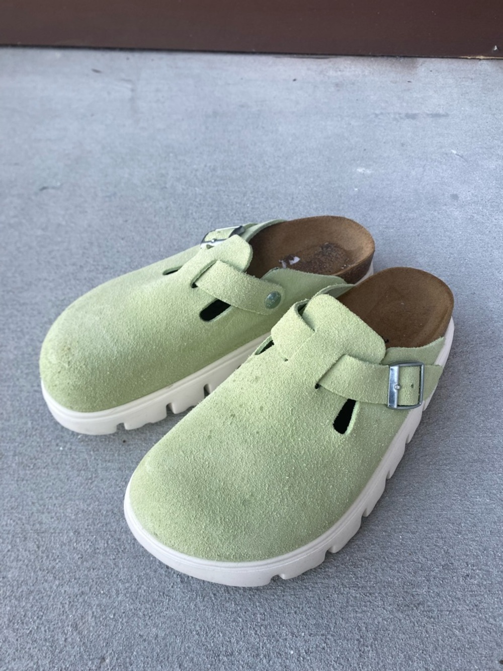 Birkenstock Light Green Suede Slip-On Clog Sandals